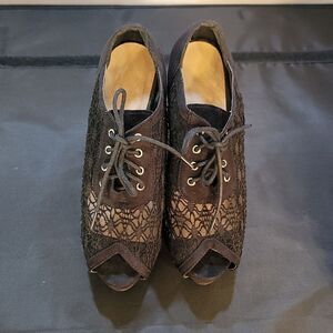 CHASE+CHLOE MESH LACE DESIGN PEEP TOE HIGH HEEL STILETTO PUMP